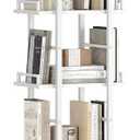 YATINEY 5 Tier Rotating Bookshelf, Freestanding Corner Bookshelf, 360 Spinning Bookcase Tower, Tall Industrial Style Organizer, Storage Shelf Bookcase for Living Room, Study, White SJ02WW