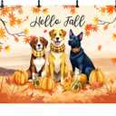 Hello Fall Photography Backdrop Autumn Maple Leaves Dog Pumpkin Friendsgiving Background Thanksgiving Party Supplies Farm Harvest Banner Photo Booth 72 x 44 Inch