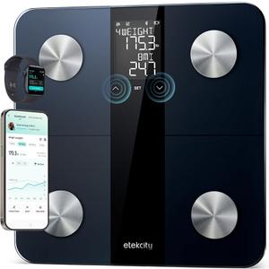 Etekcity Upgraded Smart Scale for Body Weight, FSA&HSA Eligible, Bathroom Digital Scale with BMI, Body Fat, Muscle Mass, 13 Metrics with a Large Display, Support Offline Mode and Apps Connection (11 x 11 x 1 inches)