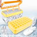 Ice Cube Tray, Press Type Ice Cube Maker, Ice Cube Trays with Lid and Storage, Yellow Ice Cube Moulds, 64 Pcs Ice Cubes, Easy Press to Release Ice, BPA Free, with Cover 2 Trays 1 Ice & Scoop
