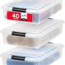 IRIS USA 40 Qt Plastic Under Bed Storage Nestable Organizer Bin Container with Secure Lids and Durable Buckles, 3-Pack, Under Bed Storage Containers for Clothes Shoes Bedding, Black/Clear