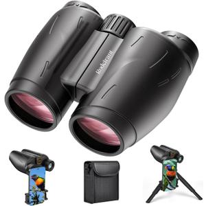 Binoculars 25x30 for Adults with Universal Phone Adapter, Tripod and Tripod Adapter,Large Eyepiece Easy Focus Compact and Waterproof Binoculars for Bird Watching,Hiking and Travel (Black)
