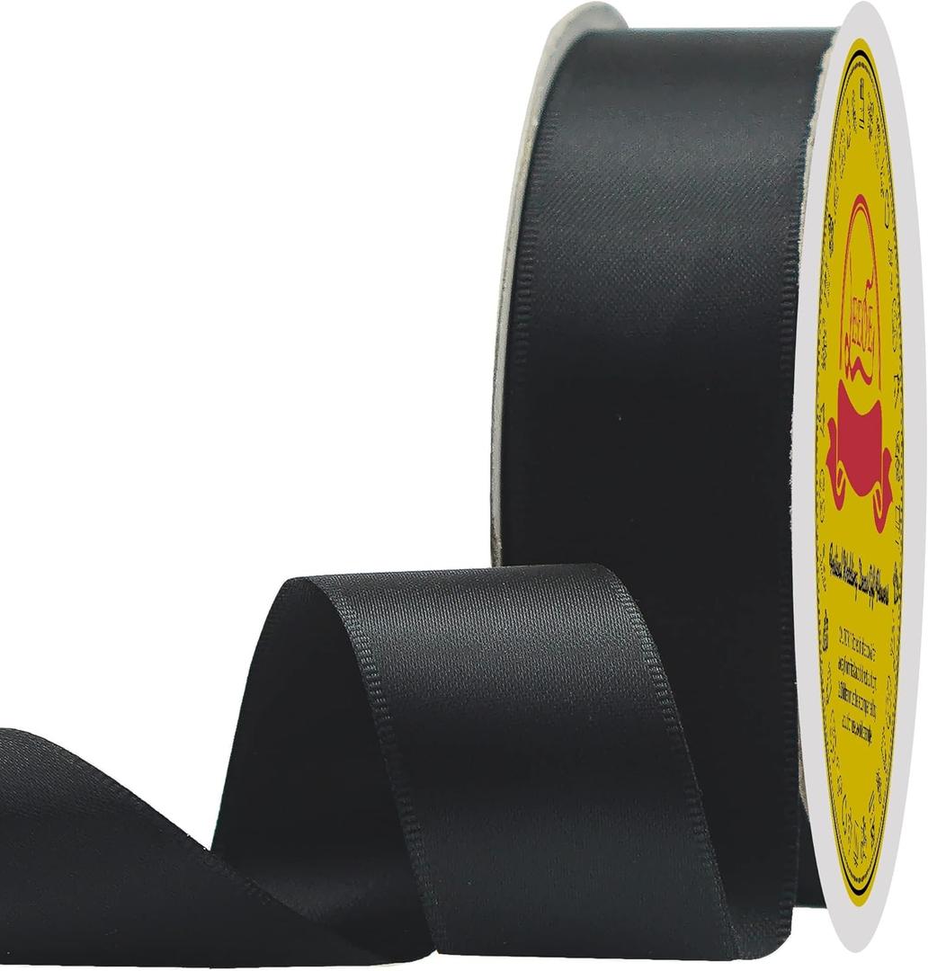 Double Face Black Satin Ribbon 7/8 inch X 25 Yards Polyester Black Ribbon for Gift Wrapping Very Suitable for Weddings Party Invitation Decorations and More