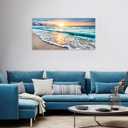 TutuBeer 1 Pcs Beach Wall Art Beach Wall Decor Blue Sea Sunset White Beach Ocean Wall Art Beach Pictures Wall Art Seascape Print on Canvas Ocean Decor Beach Decor for Bedroom Home Decor 16x32 inch