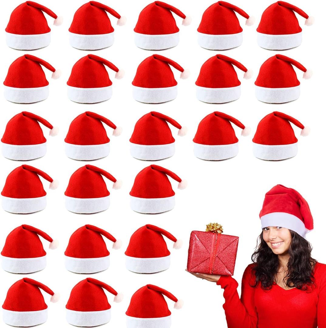 24 pack Non-Woven Red Cloth Santa Hat Christmas Caps for for Adults and Children