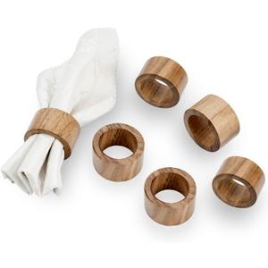 MyGift Rustic Natural Solid Acacia Wood Rings for Cloth Dinner Napkins, Decorative Napkin Holders for Dining Serviettes, Set of 6 - Handcrafted in India