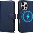 Wallet Case for iPhone 16 Pro with Card Holder, RFID Blocking, MagSafe, Kickstand, PU Leather Flip Folio Phone Case Cover Shockproof TPU Inner Shell for iPhone 16 Pro(6.3")-Blue