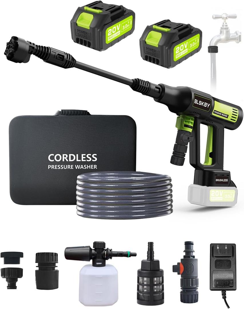 Portable Cordless Pressure Washer 2 Batteries - 1200PSI Brushless Cordless Power Washer with 6-in-1 Nozzle, Adjustable Foam Cannon LCD Touch Screen for Car Garden (Green)