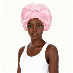 4 x Pink Satin Bonnet Silk Hair Bonnet for sleeping Adjustable Silk Bonnet Double Layer Satin Lined Hair Bonnet with Soft Elastic Band for Women Hats