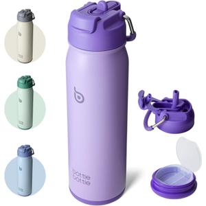 BOTTLE BOTTLE 24oz Insulated Water Bottle Stainless Steel Sport Water Bottle with Straw and Adjustable Lid Daily Pill Organizer (purple)