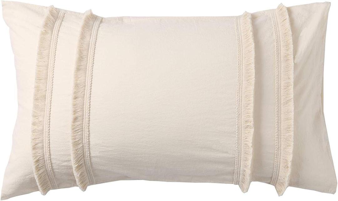 Flber US Fringed Sham Set Boho Cotton Pillow Covers,18.9in x29.1in,Set of 2