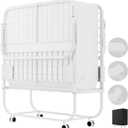 Adjustable Folding Bed with Mattress for Adults, Portable Folding Bed with Backrest, Cot Size Rollaway Bed with Memory Foam Mattress and Metal Frame on Wheels, Guest Bed, 75 x 31, White