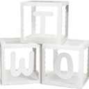Two Birthday Decorations For Boy Girl, 3 Pcs TWO Balloon Boxes For 2nd Birthday, Baby Clear Blocks Party Decor With Letters For Photoshoot Props(Wavy Edge)