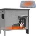 Waterproof Dog House for Outdoor Indoor,Durable Plastic Dog House with Warm Mat Side Window Elevated Floor, Easy to Assemble Easy to Clean((26.7" L x 26.7" W x 21.4" H) - Grey