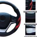 Alusbell Microfiber Leather Steering Wheel Cover Breathable Auto Car Steering Wheel Cover for Women and Men Universal 15 Inches Red