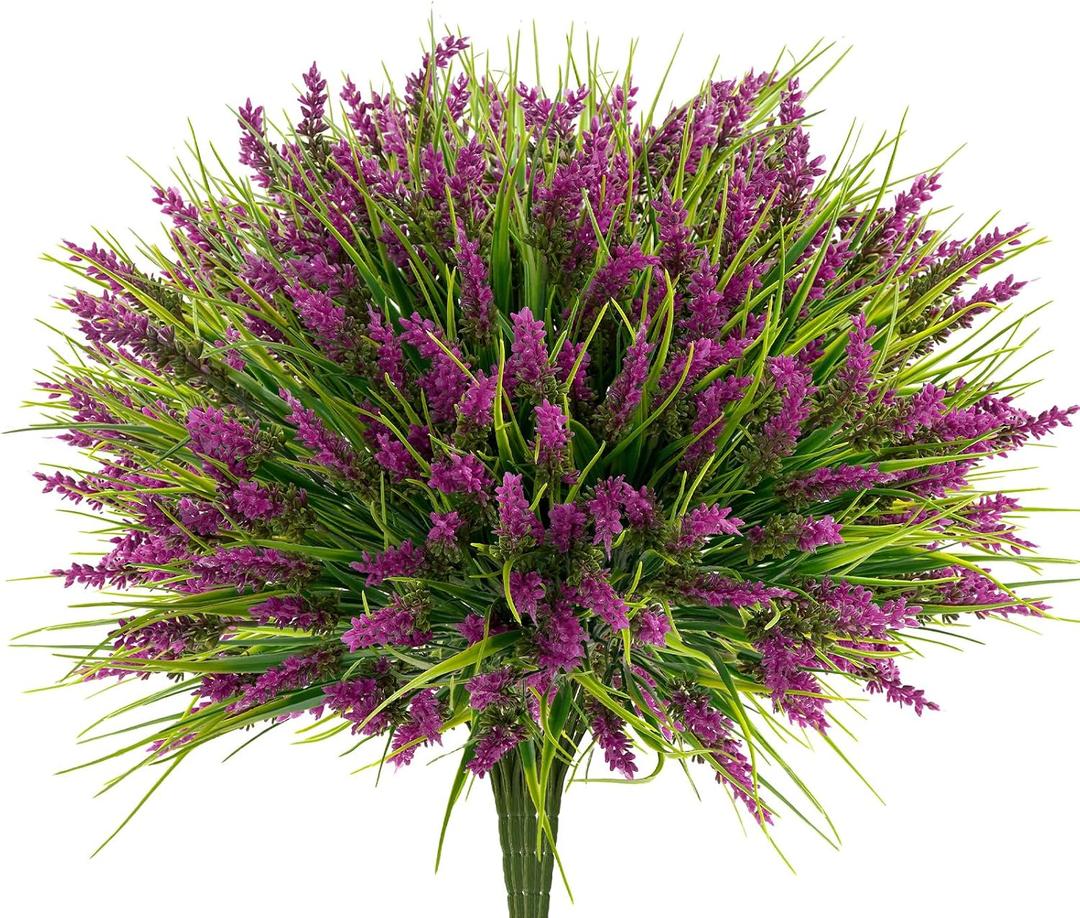 20 Bundles Artificial Plants Outdoor, UV Resistant Fake Flowers Realistic Faux Lavender Shrubs for Porch Garden Window Box Home Decoration (Rosy)