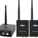 1Mii 2.4GHz (1 TX + 2 RX) Wireless Audio Transmitter and Receiver for TV, 20ms Ultra Low Delay RCA Out/in, 320 ft Range Wireless Adapter for Subwoofer to TV/PC/CD Player, 2 Receivers for Two Speakers