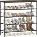 Shoe Rack Organizer 5 Tier for Closet Entryway Free Standing Metal Storage Shoe Shelf with MDF Top BoardBlack+Rustic Brown