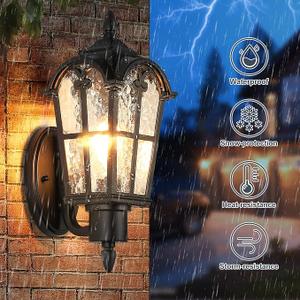 Sucolite Outdoor Wall Light Fixtures Wall Mounted, Exterior Waterproof Porch Lights Wall Lanterns, Outside Wall Sconces with Water Ripple Glass for House Front Door Garage, Retro Vintage Style,