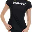 Hurley Rash Guard for Women, Short Sleeve Swim Shirts for Women Rashguard, UPF 50+ SPF & UV Protection (X-Small, Black)