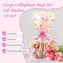 SUREHOME Cellophane Bags for Gift Baskets 24 x 30 Inch Large Clear Gift Bags for Easter Baskets Wrap, Set Of 10 Plastic Cello Bunny Treat Bag with Pull Bow Ribbon for Large Easter Basket