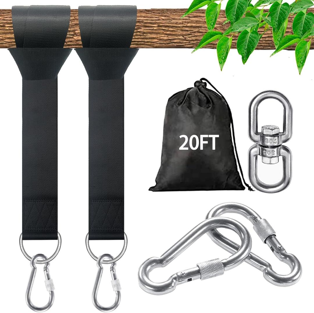Tree Swing Straps Hanging Kit - 3FT/8FT/15FT/20FT/30FT, Strong & Durable - Holds Up to 5000lbs - Adjustable Tree Swing Straps Fit for All Swings, Hammocks, Safer & Easy Installation (20 FT)