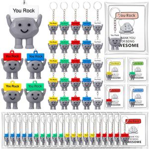 Gejoy 75 Pcs You Rock Gifts Set Include 25 Mini Rubber Rock Keychain 25 Motivational Card 25 Package Bag Positive Inspirational Gifts for Being Awesome Employee Coworker Staff Teacher Team Friends