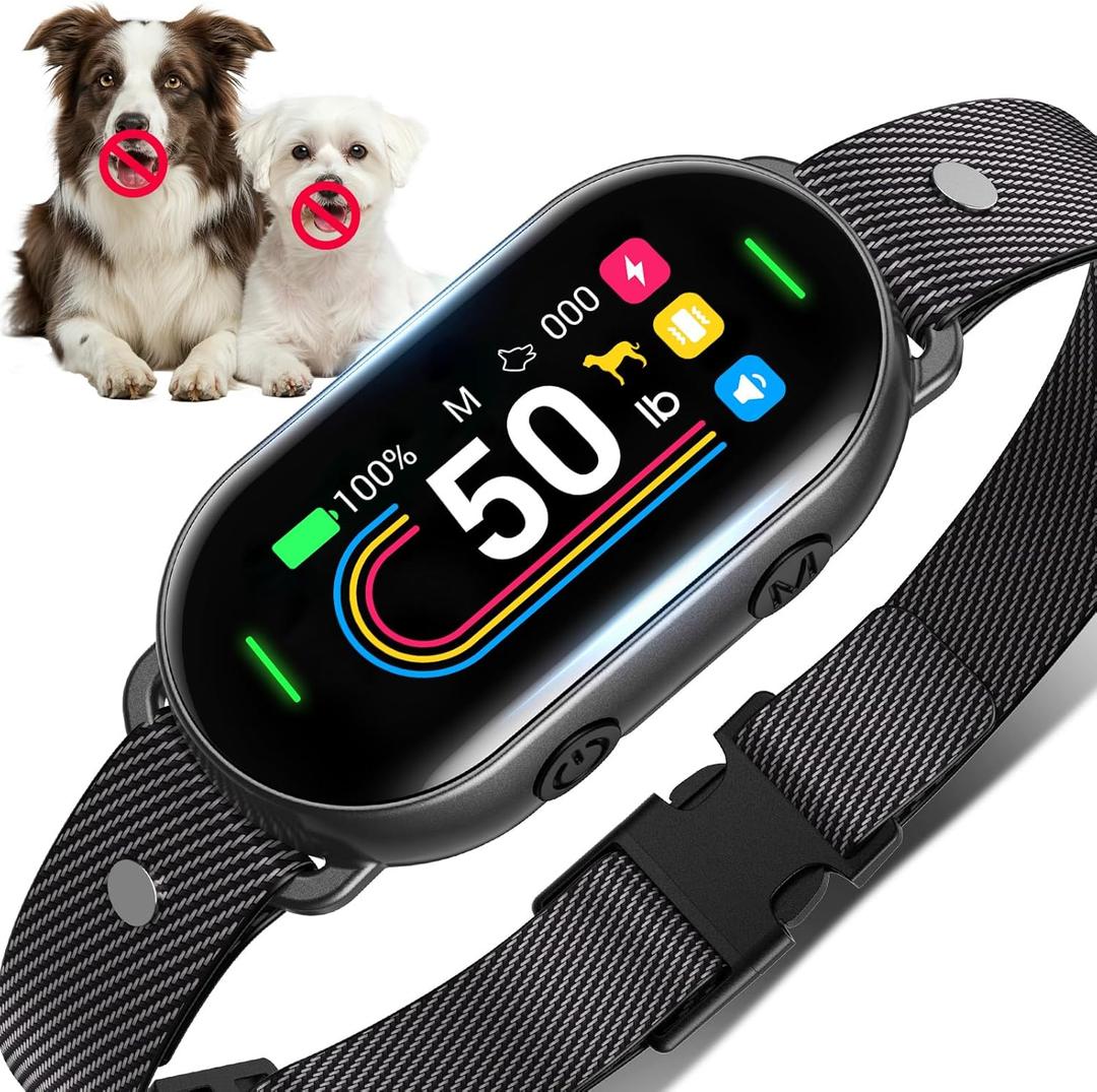 Smart Dog Bark Collar - for Small Medium Large Dogs 10-100lbs, Automatic Dog Training Collar to Decrease Barking, Anti Barking Device with 4 Training Modes, More 8 Sensitivity Levels, Black