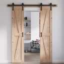 FREDBECK 36 x 84 Inch (Double 18x84 Inch Doors) Barn Doors with 6.6FT Barn Door Hardware Kit and Handle Included K Shape Solid Spruce Wood Panel Need to Assembly