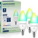 Matter Candelabra Smart Light Bulbs 60W Equivalent, Candle E12 LED Bulb Compatible with Alexa/Siri/Apple Home/Google Home/SmartThings, RGBCW, 2.4G WiFi, ETL Listed, Hub Required, 4PCS