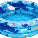 Sloosh Inflatable Kiddie Pool, 34"x10" Blow Up Kid Swimming Pool, 3 Rings Blue Baby Pool for Toddler, Play Pit for Dog with Ocean Whale Pattern for Summer Water Party Backyard Garden(Whale)