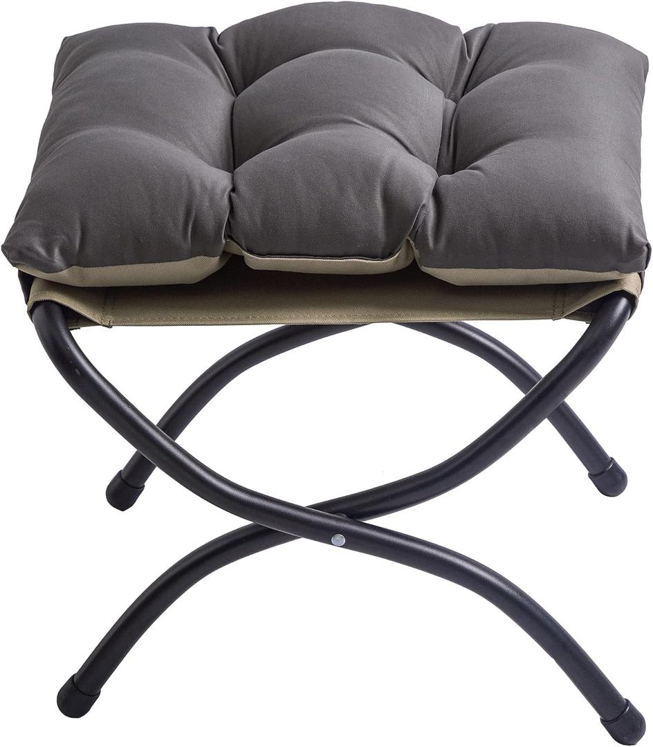 15" Foldable Foot Stool Ottoman with Metal Frame - Washable Dark Grey Upholstered Indoor/Outdoor Footrest for Living Room, Bedroom, Patio - Space-Saving Compact Design