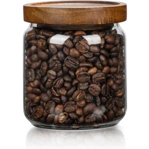 1 PC Small Glass Storage Jars with Airtight Lids, 17 fl oz (500ml) coffee container with Wooden Lid, Glass Pantry Canister for Beans, Rice, Sugar and etc
