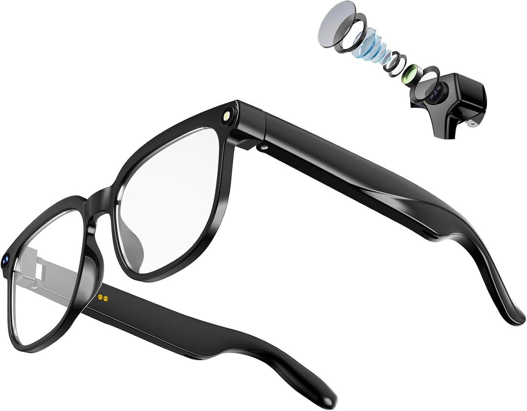 AI Smart Glasses with Camera, 8MP 4K HD Video & Photo Capture, Real-Time Translation, Recording Glasses with AI Assistant, Open-Ear Audio, Object Recognition, for Vlog, Outdoor & Hiking(Clear lens)