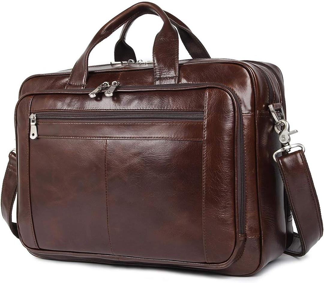 Augus Leather Briefcase for Men 16'' Laptop Messenger Bag