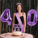 40th Birthday Decorations for Women Purple with 40th Birthday Sash and Crown, Cake Topper and Candles, Number Balloons, 40 Year Old Gifts for Women