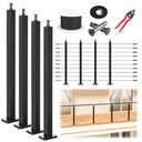 Muzata 15-20FT Modular Black Cable Railing Kit 36 Inch 4 Level Post Kit Complete Set Cable Railing System for Decks Length Adjustable Easy DIY with Paper User Guide (No Handrail) RWS1 BH4S