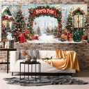 16X7FT Christmas Garage Door Cover Decorations Winter Wonderland North Pole Forest Snowy Xmas Tree Garage Door Background Snowflake Merry Christmas Family Party Indoor Outdoor Decor (White)