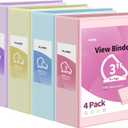 SUNEE 3 Ring Binder 3 Inch D Ring, Clear View PVC-Free (Fit 8.5x11 Inches) for School or Office Supplies, Assorted Pastel, 4 Pack (pastel Assortment)