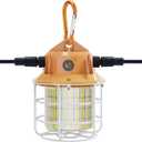 60W Led Temporary Work Light 8700 Lumens 5000K Construction Lights with Stainless Steel Protective Cover and Hook for Indoor Outdoor Connectable Portable Light High Bay Workshop Garage