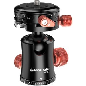 IFOOTAGE Tripod Ball Head Mount Komodo MP30, Dual 360 Panoromic Video Ball Head, Max Load 22lbs /10kg, Aluminum Ball Head for Tripod, Monopod, Slider, DSLR Camera