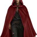 CICOCI Adult Medieval Velvet Hooded Cloak Men Renaissance Cape with Hood Halloween Costume (Red)