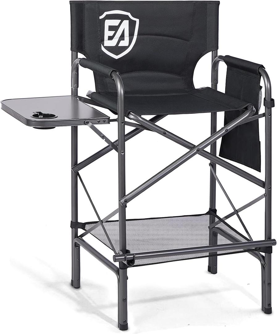 EVER ADVANCED 30.7" Seat Height Directors Chair for Makeup Artist with Side Table Easy Get in Out for Elderly Tall Camping Chair Supports 350lbs Black