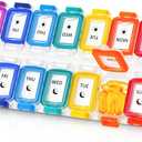 Fullicon Moisture Proof Pill Organizer 2 Times a Day, Large Pill Box 7 Day, Spill Proof Pill Case, Travel Pill Container, Medicine Pill Organizer with Secure Lids, Daily Pill Organizer (Rainbow Clear)