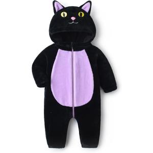 Baby Halloween Costume Funny 3D Cat Outfit Toddler Fuzzy Hooded Zipper Jumpsuit Animal Onesie for Boys Girls (2-3T, Black Purple)