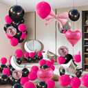 Black and Pink Party Decoration Set Happy Birthday Backdrop Birthday Decor Including Confetti Balloons Shaped Balloons and Accessories (Black+Pink)