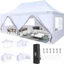COBIZI 10x20 Pop Up Canopy with 6 Sidewall, Commercial Canopy UPF 50+ Waterproof Outdoor Gazebo with Carry Bag, Tents for Parties with Upgrade Frame, 3 Height Adjustable,White, 10x20 with 6 Sidewalls