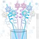 LEDUO Reusable Frozen Drinking Straws-24Pcs Glitter Snowflake Plastic Straw Party Favors-Frozen Party Decoration -Winter Snow Birthday Party Decor Supplies-Christmas Goodie Bag Stuffer Classroom Prize