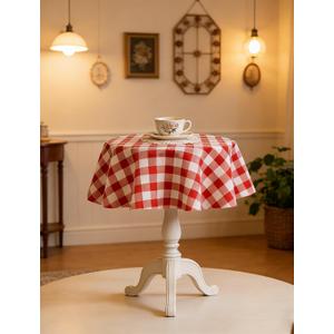 Waterproof Plaid Tablecloth Fabric - Round 25 Inch Classic Gingham Checker Table Cloth for Indoor/Outdoor Use - Buffalo Table Cover for Picnics, BBQs, and Parties (Red White)