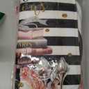 Cinbloo 4Pcs Pink Black Girls Bathroom Sets with Shower Curtain and Rugs, Fashion Flower Perfume Toilet Lid Cover, Bath Mat, Women Girly White Striped High Heels Books Shower Curtain with 12 Hooks